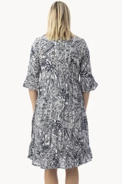 Dresses^Orientique Aksharay Frill Sleeve Pleat Dress Navy