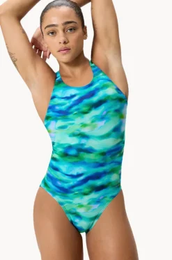 One Pieces^Speedo Allover Printed Leaderback One Piece Green/Blue