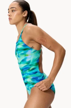 One Pieces^Speedo Allover Printed Leaderback One Piece Green/Blue