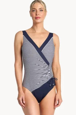 One Pieces^Jantzen Anchor Stripe DD/E Cup Gathered Surplice One Piece Navy