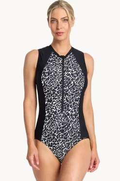 One Pieces^Jantzen Animal Active Zip One Piece Black/white