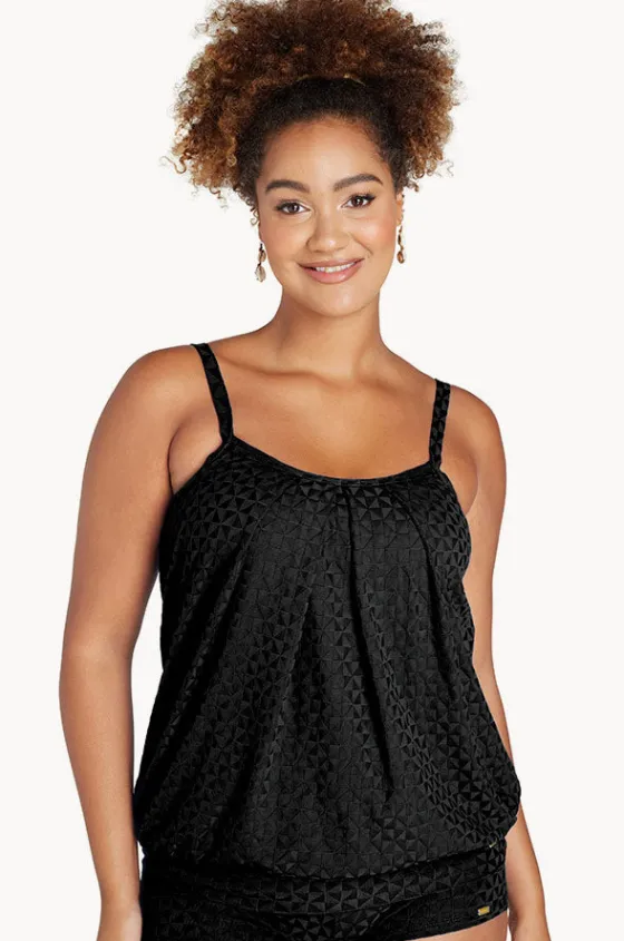 Tankini Tops^Genevieve Aztec Jacquard Blouson Tankini Separate Black