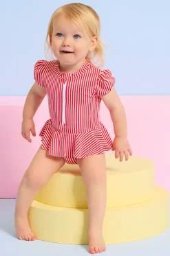 Rashies & Sunsuits^Seafolly Girls Baby Girls Textured Stripe Peplum Sunsuit Chilli Red