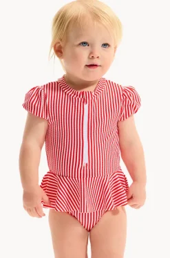 Rashies & Sunsuits^Seafolly Girls Baby Girls Textured Stripe Peplum Sunsuit Chilli Red