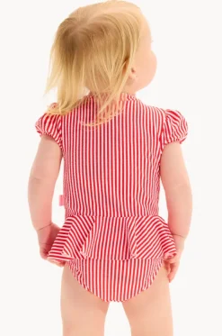 Rashies & Sunsuits^Seafolly Girls Baby Girls Textured Stripe Peplum Sunsuit Chilli Red