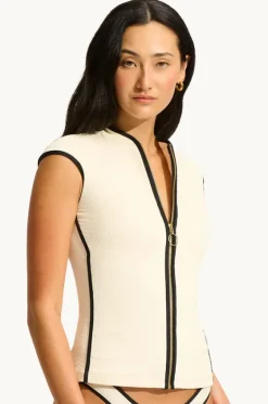 Rashies & Sunsuits^Seafolly Beach Bound Cap Sleeve Suntop Ecru