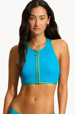 Bikini Tops^Seafolly Beach Bound Zip Front Action Back Tank Turquoise