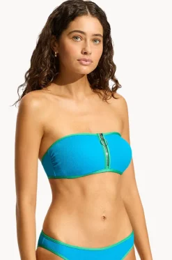 Bikini Tops^Seafolly Beach Bound Zip Front Bandeau Turquoise