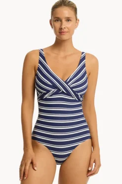 One Pieces^Sea Level Biarritz Cross Front One Piece French navy