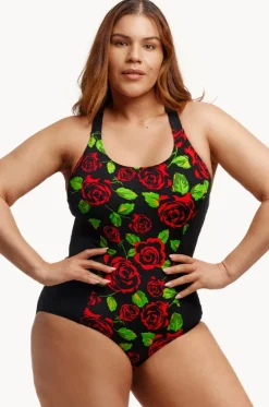One Pieces^Funkita Black Rose Brace Me Back One Piece Black/red
