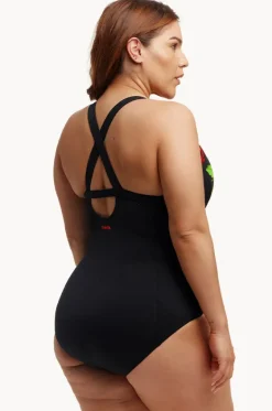 One Pieces^Funkita Black Rose Brace Me Back One Piece Black/red