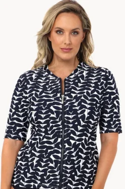 Rashies & Sunsuits^Babes In The Shade Blue Acacia Short Sleeve Suntop Navy/white