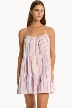 Dresses^Sea Level Boho Stripe Tie Back Short Sundress Blue