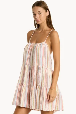 Dresses^Sea Level Boho Stripe Tie Back Short Sundress Pink