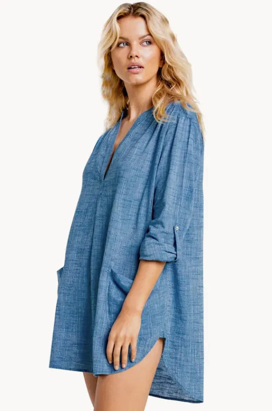Overswim^Seafolly Boyfriend Beach Shirt Chambray