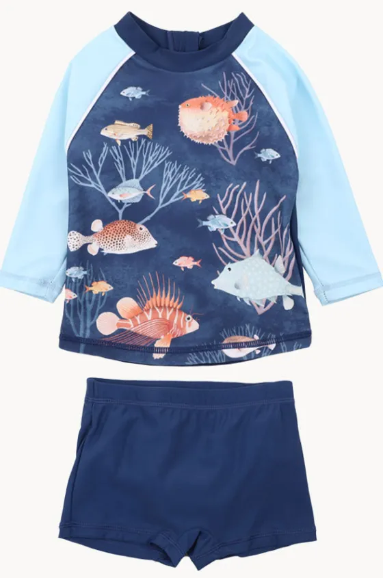Rashies & Sunsuits|Rashies & Sunsuits^Minihaha Boys Aiden Fish Suntop Set Navy