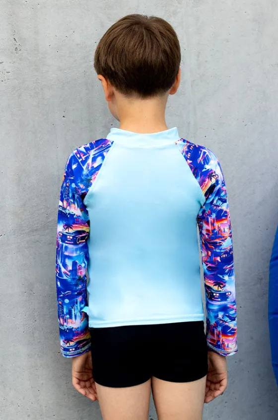Rashies & Sunsuits^Salty Ink Boys Arcade Long Sleeve Suntop Set Blue/black