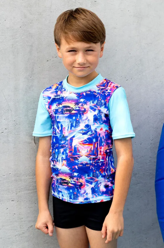 Rashies & Sunsuits^Salty Ink Boys Arcade Short Sleeve Suntop Set Blue/black