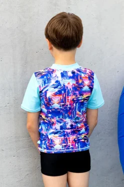 Rashies & Sunsuits^Salty Ink Boys Arcade Short Sleeve Suntop Set Blue/black