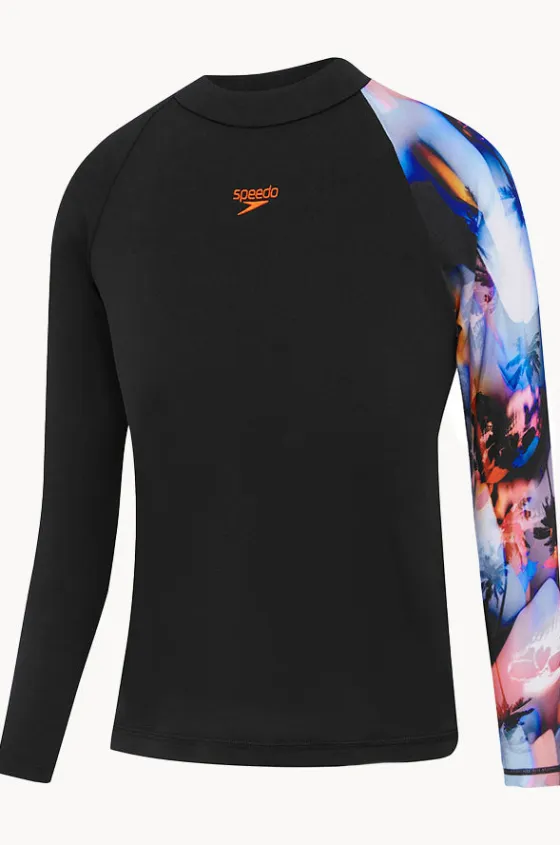 Rashies^Speedo Boys Digi Long Sleeve Suntop Black/red