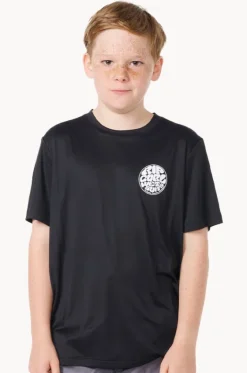 Rashies^Rip Curl Boys Icons Surflite Short Sleeve Suntop Black/White