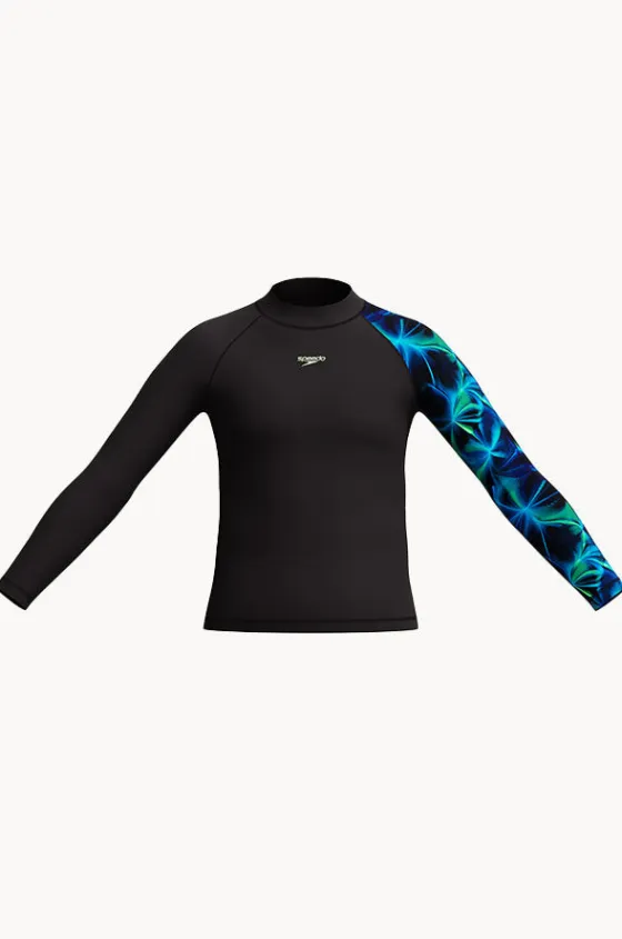 Rashies^Speedo Boys Print Long Sleeve Suntop Black/green