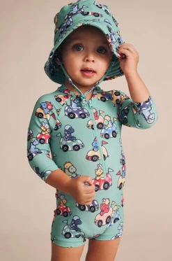 Rashies & Sunsuits|Rashies & Sunsuits^Huxbaby Boys Racer Dino Sunsuit Green