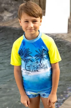 Rashies & Sunsuits^Salty Ink Boys Shipwrecked Short Sleeve Suntop Blue/yellow