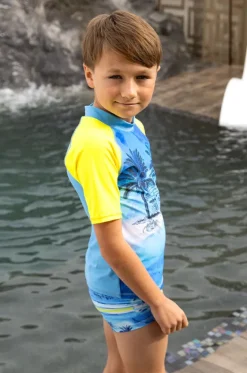 Rashies & Sunsuits^Salty Ink Boys Shipwrecked Short Sleeve Suntop Blue/yellow