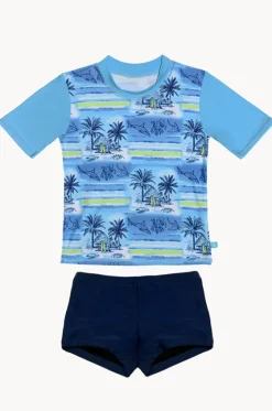 Rashies & Sunsuits|Rashies & Sunsuits^Salty Ink Boys Shipwrecked Short Sleeve Suntop Set Blue/navy
