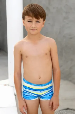 Trunks^Salty Ink Boys Shipwrecked Stripe Euroleg Trunk Blue/yellow