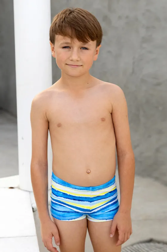 Trunks^Salty Ink Boys Shipwrecked Stripe Euroleg Trunk Blue/yellow