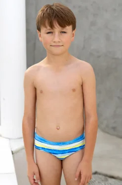 Briefs^Salty Ink Boys Shipwrecked Stripe Racer Brief Blue/yellow