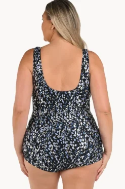 One Pieces^Maxine Brushstroke Shimmer Shirred One Piece + Black