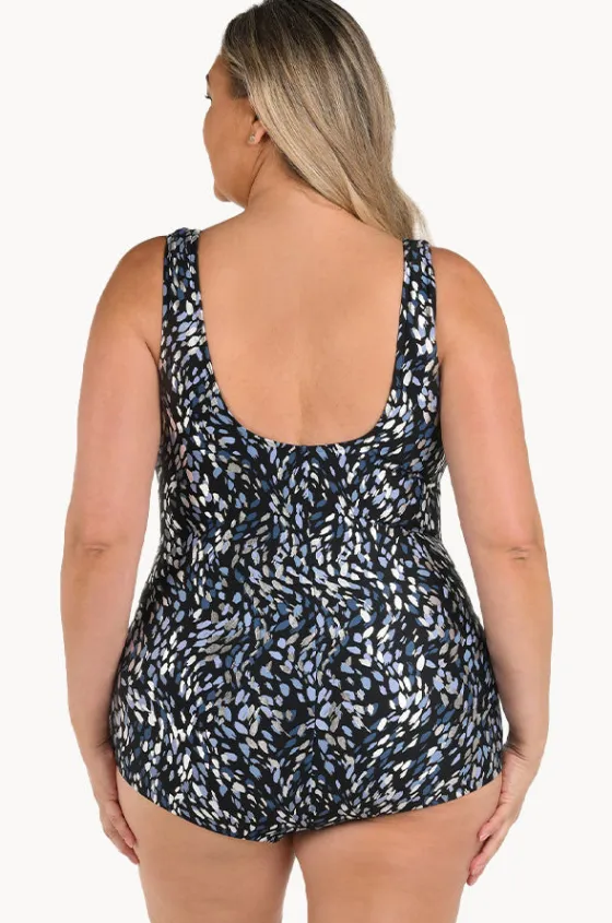 One Pieces^Maxine Brushstroke Shimmer Shirred One Piece + Black