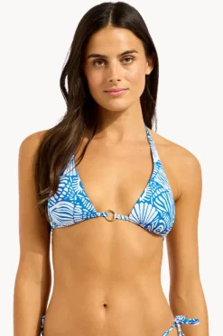 Bikini Tops^Seafolly C Shells Reversible Longline Slide Tri Sapphire