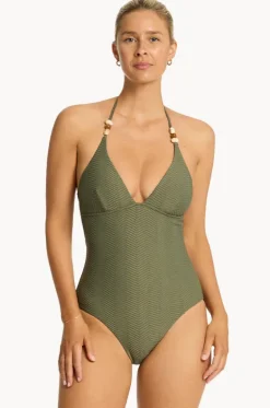 One Pieces^Sea Level Caracus Longline Halter One Piece Khaki
