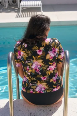 Rashies & Sunsuits^Capriosca Caribbean Short Sleeve Suntop Black/pink