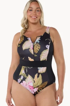 One Pieces^Capriosca Caribbean Zip High Neck One Piece Black/pink