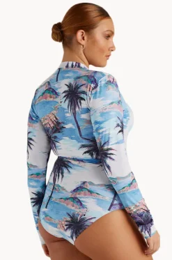 Rashies & Sunsuits^Sunsoaked Cartolina Ruched Long Sleeve Sunsuit Blue/Multi