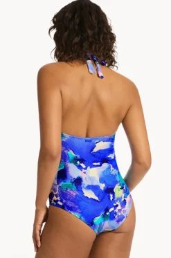 One Pieces^Sea Level Cascade Twist Front Halter One Piece Cascade cobalt