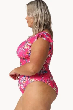 One Pieces^Capriosca Castaway Frill V Neck One Piece Hot pink