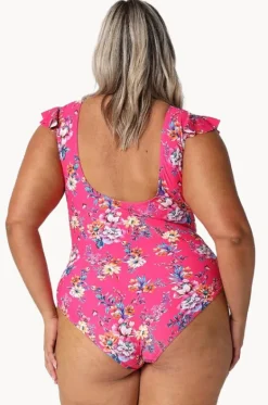 One Pieces^Capriosca Castaway Frill V Neck One Piece Hot pink