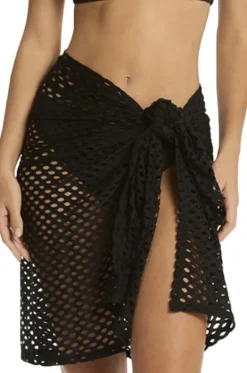 Sarongs^Sea Level Castaway Mid Length Mesh Wrap Black