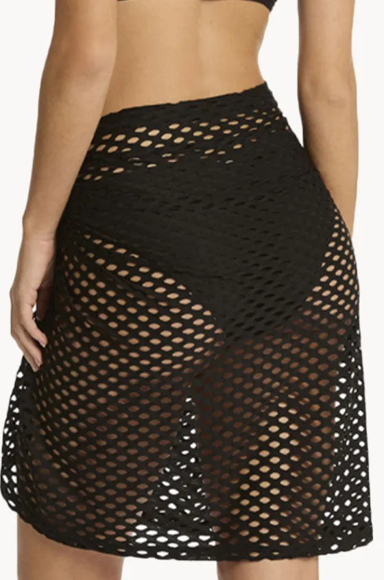 Sarongs^Sea Level Castaway Mid Length Mesh Wrap Black