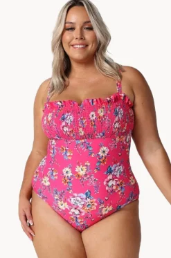 One Pieces^Capriosca Castaway Shirred Bandeau One Piece Hot pink