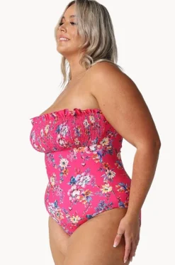 One Pieces^Capriosca Castaway Shirred Bandeau One Piece Hot pink