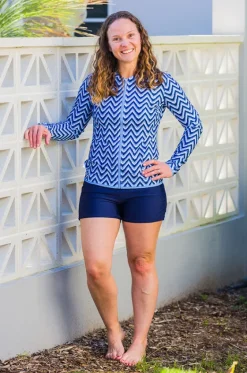Rashies & Sunsuits^Babes In The Shade Chevron Long Sleeve Suntop Blue