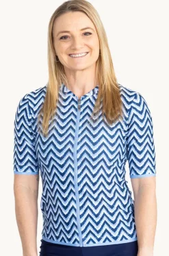 Rashies & Sunsuits^Babes In The Shade Chevron Short Sleeve Suntop Blue