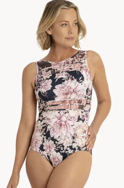 One Pieces^Jantzen Chiara Mesh High Neck One Piece Navy